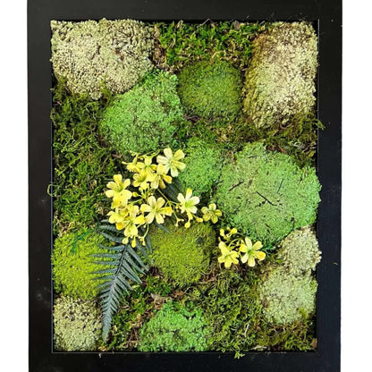 Preserved Moss Wall Art | 16x13" with Artificial Flowers & Wood

