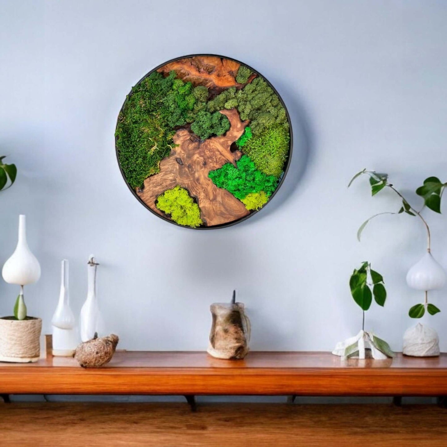 Cedar Wood Moss Wall Art | Handmade 12x12" Round Décor

